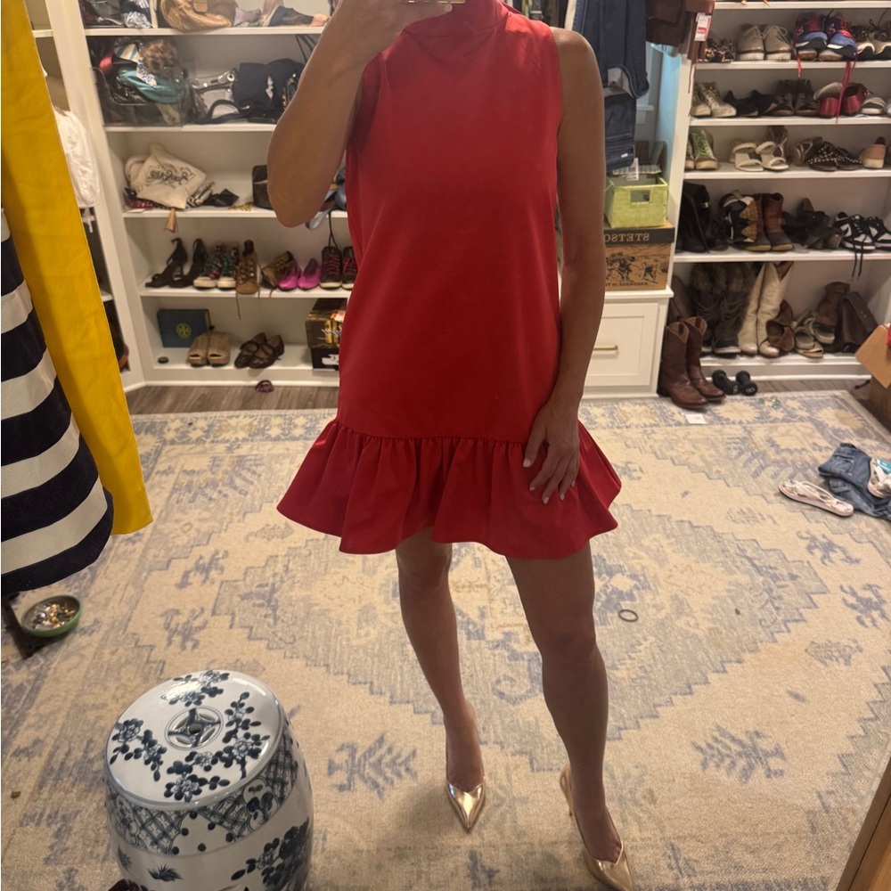 LaRoque Sleeveless Red Ruffle-Hem Mini Dress small VGUC